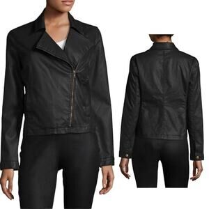 Eileen Fisher Waxed Cotton Black Moto Jacket Size XS